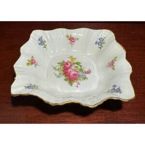 Vintage Rosina Bone China Dish Scalloped Square England English Trinket Candy